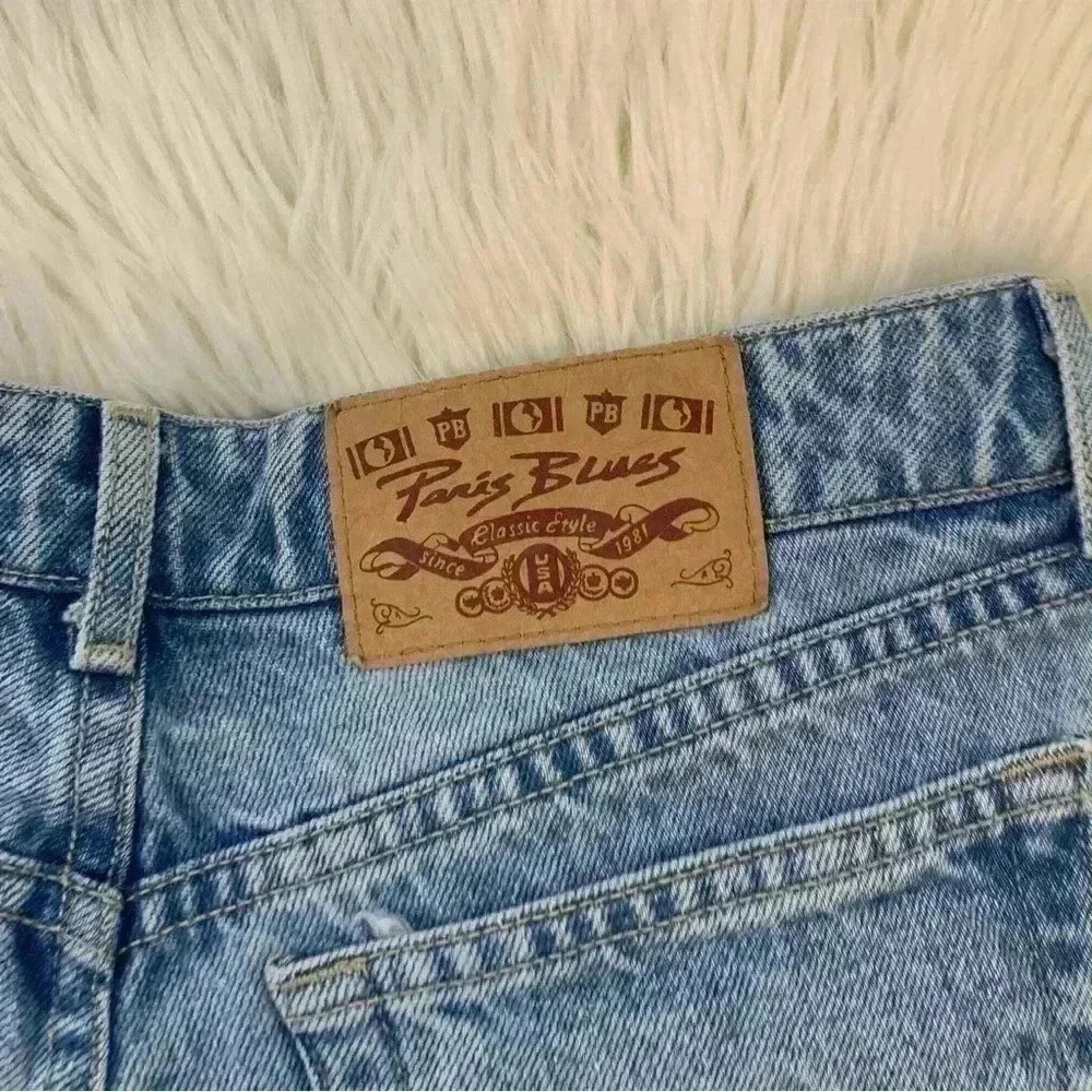 Vintage 90s high waist 100% rigid cotton Paris blues shorts light wash sz 9 or 8 - Picture 3 of 7